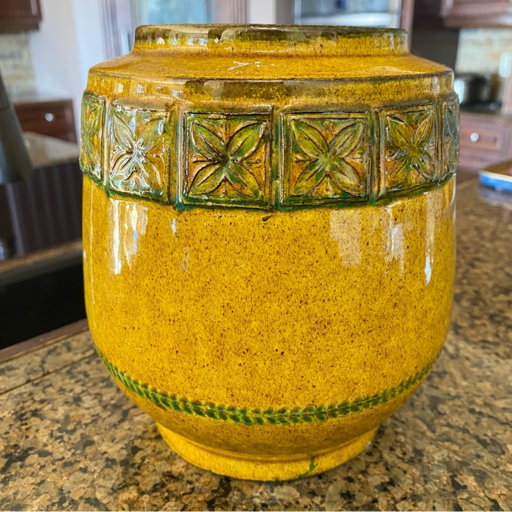 BALDELLI ITALY Chartreuse yellow Green pottery Vase Retro MCM Signed vintage